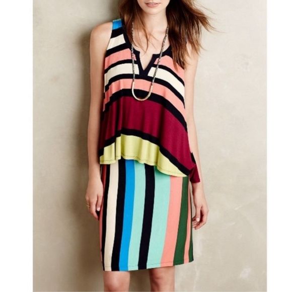 Maeve Anthropologie NWT Davina colorful striped  layered look dress - Picture 1 of 12
